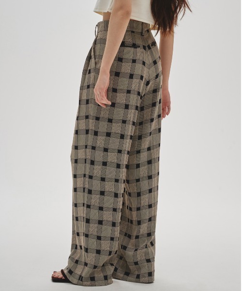 セール】Checkjacquard Tuck Trousers（デニムパンツ