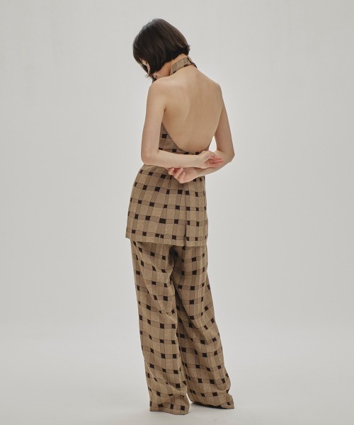 セール】Checkjacquard Tuck Trousers（デニムパンツ