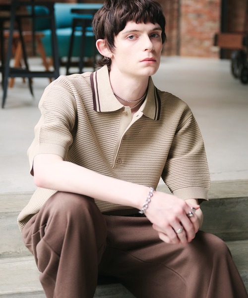 Adoon plain(アドーンプレーン)の「Spongy Knit Polo Shirt / スポンディッシュポロシャツ(ポロシャツ・メンズ・ボルドー/ブラック/ベージュ・MEDIUM/LARGE)」の2枚目の写真