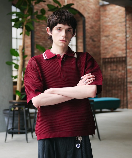 Adoon plain(アドーンプレーン)の「Spongy Knit Polo Shirt / スポンディッシュポロシャツ(ポロシャツ・メンズ・ボルドー/ブラック/ベージュ・MEDIUM/LARGE)」の3枚目の写真