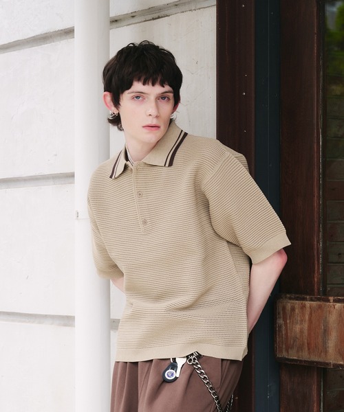 Adoon plain(アドーンプレーン)の「Spongy Knit Polo Shirt / スポンディッシュポロシャツ(ポロシャツ・メンズ・ボルドー/ブラック/ベージュ・MEDIUM/LARGE)」の6枚目の写真