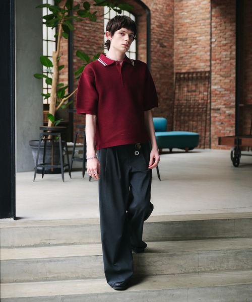 Adoon plain(アドーンプレーン)の「Spongy Knit Polo Shirt / スポンディッシュポロシャツ(ポロシャツ・メンズ・ボルドー/ブラック/ベージュ・MEDIUM/LARGE)」の9枚目の写真