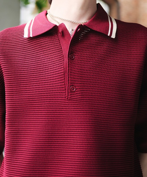 Adoon plain(アドーンプレーン)の「Spongy Knit Polo Shirt / スポンディッシュポロシャツ(ポロシャツ・メンズ・ボルドー/ブラック/ベージュ・MEDIUM/LARGE)」の12枚目の写真