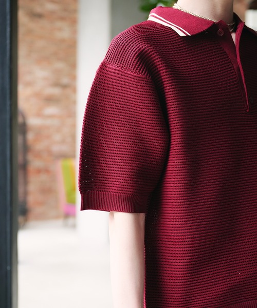 Adoon plain(アドーンプレーン)の「Spongy Knit Polo Shirt / スポンディッシュポロシャツ(ポロシャツ・メンズ・ボルドー/ブラック/ベージュ・MEDIUM/LARGE)」の14枚目の写真