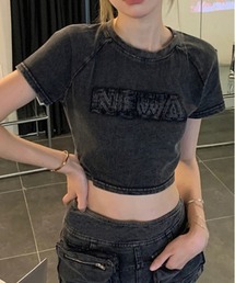 Evo+Revo（エボレボ）の「”今っぽチビ丈”　ヴィンテージ加工クロップ丈Tシャツ（Tシャツ/カットソー）」