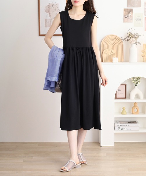 atONE（アットワン）の「ノースリーブカットワンピース（ワンピース・レディース・オフホワイト/ブラック・M/L/4L/LL/3L）」の7枚目の写真