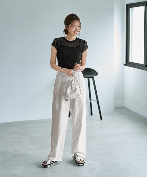 下に着る半袖レーシィーストレッチトップス（Tシャツ/カットソー
