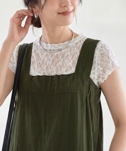 STYLE DELI(スタイルデリ)の「下に着る半袖レーシィーストレッチトップス(Tシャツ/カットソー・レディース・ホワイト/ブラック・MEDIUM)」の11枚目の写真