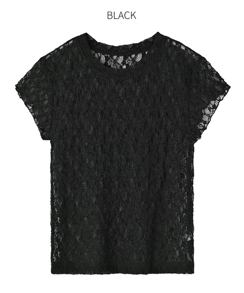 STYLE DELI(スタイルデリ)の「下に着る半袖レーシィーストレッチトップス(Tシャツ/カットソー・レディース・ホワイト/ブラック・MEDIUM)」の14枚目の写真
