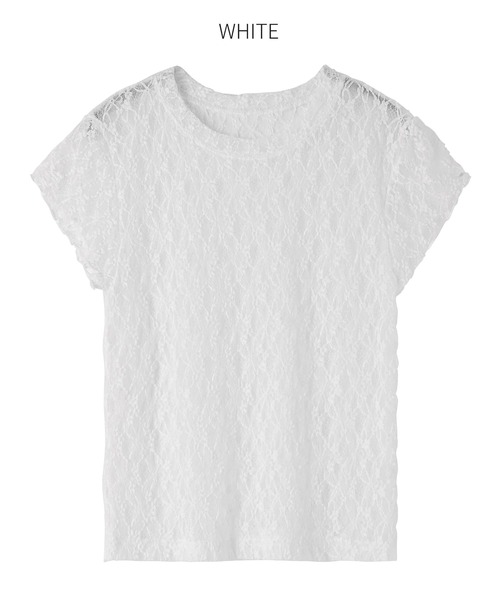 STYLE DELI(スタイルデリ)の「下に着る半袖レーシィーストレッチトップス(Tシャツ/カットソー・レディース・ホワイト/ブラック・MEDIUM)」の15枚目の写真