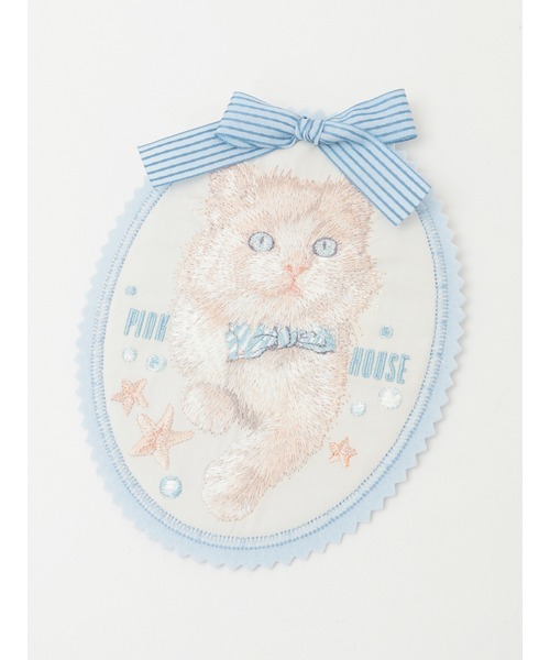 PINK HOUSE ピンクハウス　コサージュ　さざ波とねこ刺繍ワッペン PINK HOUSE（ピンクハウス）の「さざ波とねこ刺繍ワッペン（ブローチ