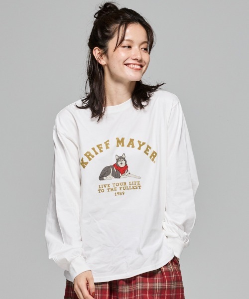 KRIFF MAYER(クリフメイヤー)の「【本体綿100%】プリントロンT(マフラーハスキー)(Tシャツ/カットソー・レディース・カラフル/ライトグリーン/オレンジ/ブルー/グレー/オフホワイト/ブラック・LARGE/MEDIUM)」の2枚目の写真