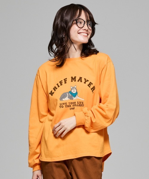 KRIFF MAYER(クリフメイヤー)の「【本体綿100%】プリントロンT(マフラーハスキー)(Tシャツ/カットソー・レディース・カラフル/ライトグリーン/オレンジ/ブルー/グレー/オフホワイト/ブラック・LARGE/MEDIUM)」の6枚目の写真