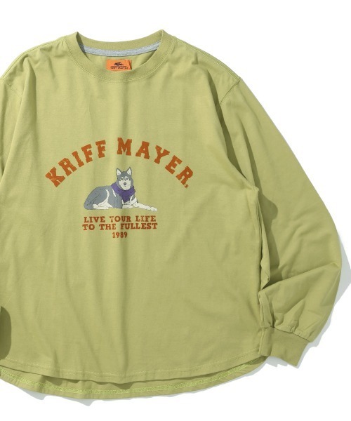 KRIFF MAYER(クリフメイヤー)の「【本体綿100%】プリントロンT(マフラーハスキー)(Tシャツ/カットソー・レディース・カラフル/ライトグリーン/オレンジ/ブルー/グレー/オフホワイト/ブラック・LARGE/MEDIUM)」の4枚目の写真