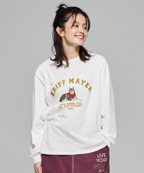 KRIFF MAYER(クリフメイヤー)の「【本体綿100%】プリントロンT(マフラーハスキー)(Tシャツ/カットソー・レディース・カラフル/ライトグリーン/オレンジ/ブルー/グレー/オフホワイト/ブラック・LARGE/MEDIUM)」の8枚目の写真