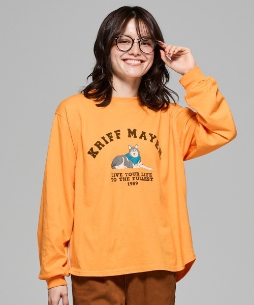 KRIFF MAYER(クリフメイヤー)の「【本体綿100%】プリントロンT(マフラーハスキー)(Tシャツ/カットソー・レディース・カラフル/ライトグリーン/オレンジ/ブルー/グレー/オフホワイト/ブラック・LARGE/MEDIUM)」の13枚目の写真