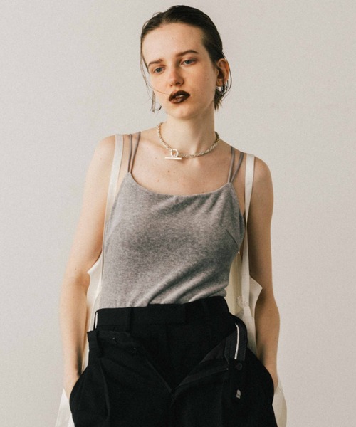 CREDONA(クレドナ)の「COTTON VELOUR BODY SUIT/コットンベロアボディスーツ(キャミソール・レディース・グレー/ネイビー・FREE)」の2枚目の写真