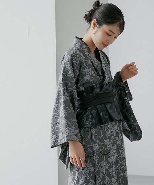 Callarus(カラルス)の「【浴衣】カットジャカードデザインワンピース浴衣3点セット(ワンピース浴衣+帯+帯ベルト)〔Callarus〕(浴衣・レディース・ベージュ系/グレー系・FREE)」の18枚目の写真