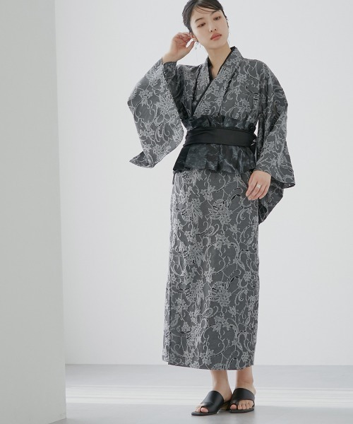 Callarus(カラルス)の「【浴衣】カットジャカードデザインワンピース浴衣3点セット(ワンピース浴衣+帯+帯ベルト)〔Callarus〕(浴衣・レディース・ベージュ系/グレー系・FREE)」の19枚目の写真