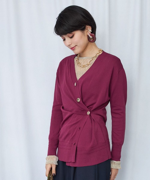 JETSET SOLO PLUS （ジェットセットソロプラス）の「【JETSET SOLO PLUS】メタルボタンタックリブ2WAY カーディガン（カーディガン/ボレロ・レディース・ネイビー/ベージュ系その他/ボルドー/ブルー・FREE）」の4枚目の写真