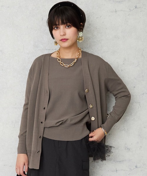 JETSET SOLO PLUS （ジェットセットソロプラス）の「【JETSET SOLO PLUS】メタルボタンタックリブ2WAY カーディガン（カーディガン/ボレロ・レディース・ネイビー/ベージュ系その他/ボルドー/ブルー・FREE）」の5枚目の写真