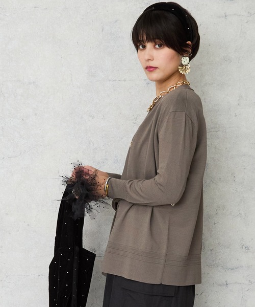 JETSET SOLO PLUS （ジェットセットソロプラス）の「【JETSET SOLO PLUS】メタルボタンタックリブ2WAY カーディガン（カーディガン/ボレロ・レディース・ネイビー/ベージュ系その他/ボルドー/ブルー・FREE）」の6枚目の写真