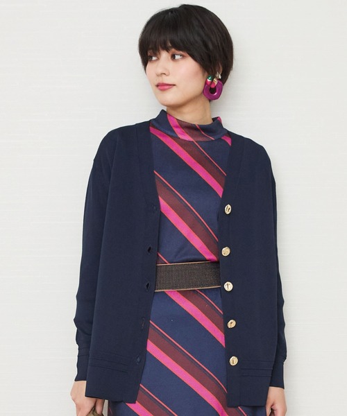 JETSET SOLO PLUS （ジェットセットソロプラス）の「【JETSET SOLO PLUS】メタルボタンタックリブ2WAY カーディガン（カーディガン/ボレロ・レディース・ネイビー/ベージュ系その他/ボルドー/ブルー・FREE）」の9枚目の写真