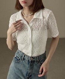 Fashion Letter | レース タイト半袖シャツ Tシャツ(シャツ/ブラウス)