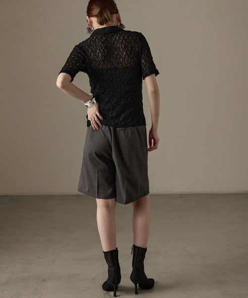 Fashion Letter（ファッションレター）の「レース タイト半袖シャツ Tシャツ（シャツ/ブラウス・レディース・ブラック/オフホワイト・FREE）」の5枚目の写真