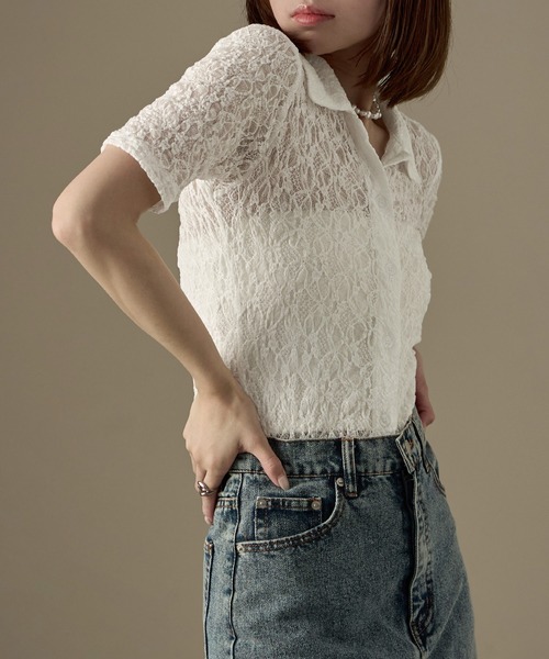Fashion Letter（ファッションレター）の「レース タイト半袖シャツ Tシャツ（シャツ/ブラウス・レディース・ブラック/オフホワイト・FREE）」の22枚目の写真
