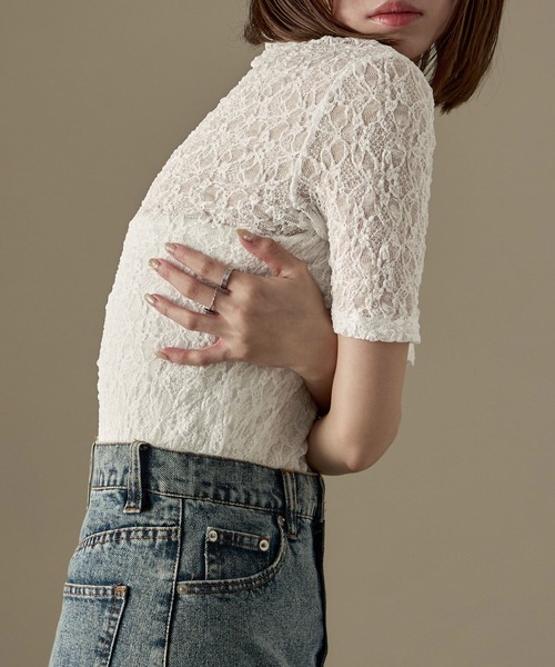 Fashion Letter（ファッションレター）の「レース タイト半袖シャツ Tシャツ（シャツ/ブラウス・レディース・ブラック/オフホワイト・FREE）」の20枚目の写真