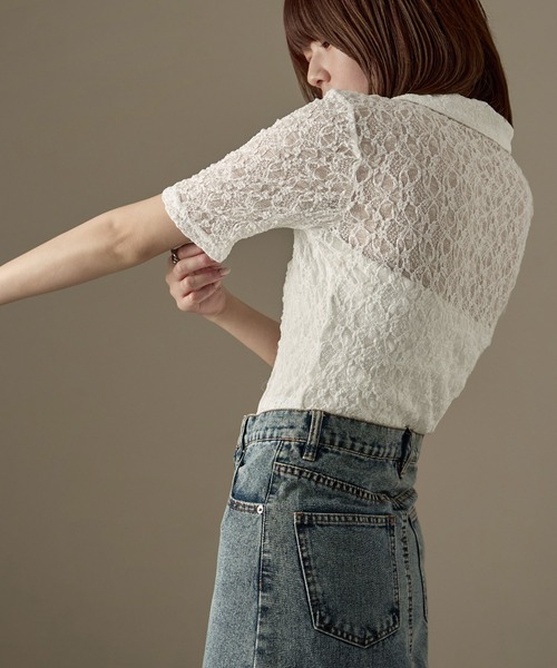 Fashion Letter（ファッションレター）の「レース タイト半袖シャツ Tシャツ（シャツ/ブラウス・レディース・ブラック/オフホワイト・FREE）」の18枚目の写真