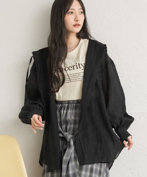 RETRO GIRL（レトロガール）の「シアーフーディーシャツ（シャツ/ブラウス・レディース・グレー系その他2/ブラック/ナチュラル/ブラウン系その他2・FREE）」の2枚目の写真