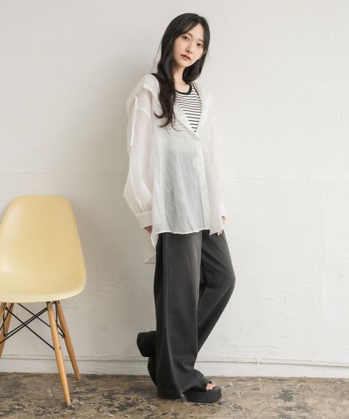 RETRO GIRL（レトロガール）の「シアーフーディーシャツ（シャツ/ブラウス・レディース・グレー系その他2/ブラック/ナチュラル/ブラウン系その他2・FREE）」の7枚目の写真