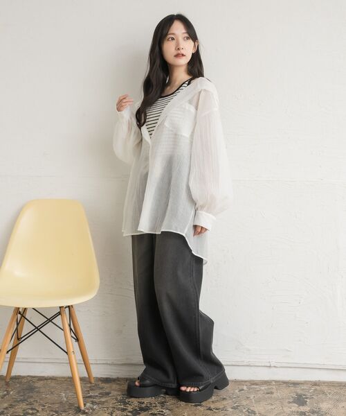 RETRO GIRL（レトロガール）の「シアーフーディーシャツ（シャツ/ブラウス・レディース・グレー系その他2/ブラック/ナチュラル/ブラウン系その他2・FREE）」の9枚目の写真