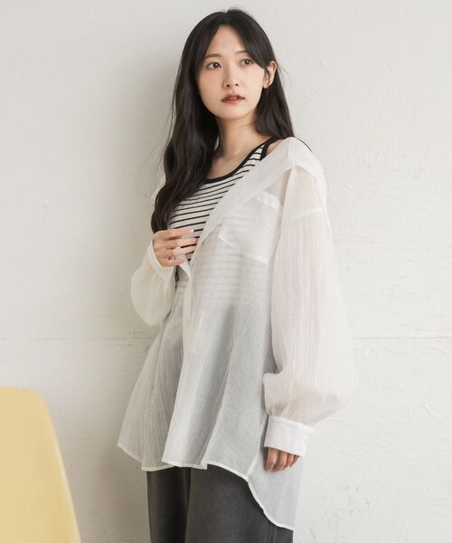 RETRO GIRL（レトロガール）の「シアーフーディーシャツ（シャツ/ブラウス・レディース・グレー系その他2/ブラック/ナチュラル/ブラウン系その他2・FREE）」の13枚目の写真