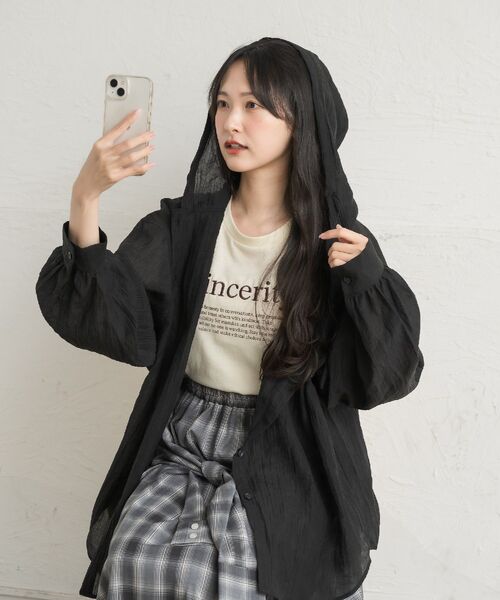 RETRO GIRL（レトロガール）の「シアーフーディーシャツ（シャツ/ブラウス・レディース・グレー系その他2/ブラック/ナチュラル/ブラウン系その他2・FREE）」の14枚目の写真