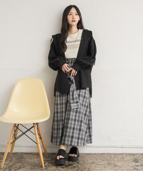 RETRO GIRL（レトロガール）の「シアーフーディーシャツ（シャツ/ブラウス・レディース・グレー系その他2/ブラック/ナチュラル/ブラウン系その他2・FREE）」の15枚目の写真