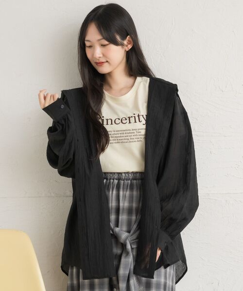 RETRO GIRL（レトロガール）の「シアーフーディーシャツ（シャツ/ブラウス・レディース・グレー系その他2/ブラック/ナチュラル/ブラウン系その他2・FREE）」の19枚目の写真