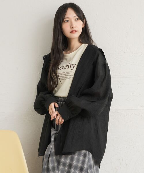 RETRO GIRL（レトロガール）の「シアーフーディーシャツ（シャツ/ブラウス・レディース・グレー系その他2/ブラック/ナチュラル/ブラウン系その他2・FREE）」の22枚目の写真