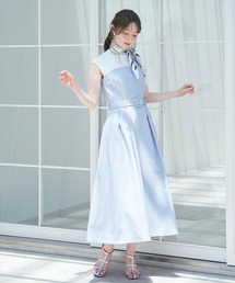 【今期新作】白襟バイカラーデザインベルテッドワンピース ネイビー swingle スウィングル SWINGLE 白襟バイカラーデザインベルテッド