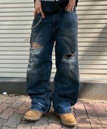 Chikashitsu +(`JVcvX)́yChikashitsu{zoiled wash destroy denim pants / y`JVcvXzIChEHbVfXgCfjpc(fjpc)
