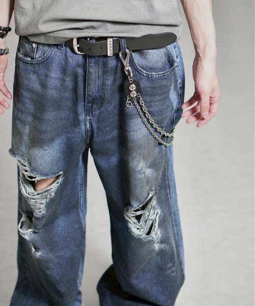 Chikashitsu +(チカシツプラス)の「【Chikashitsu +】oiled wash destroy denim pants / 【チカシツプラス】オイルドウォッシュデストロイデニムパンツ(デニムパンツ・メンズ・ブルー・M/S/L)」の17枚目の写真