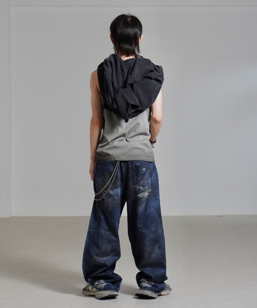 Chikashitsu +(チカシツプラス)の「【Chikashitsu +】oiled wash destroy denim pants / 【チカシツプラス】オイルドウォッシュデストロイデニムパンツ(デニムパンツ・メンズ・ブルー・M/S/L)」の14枚目の写真