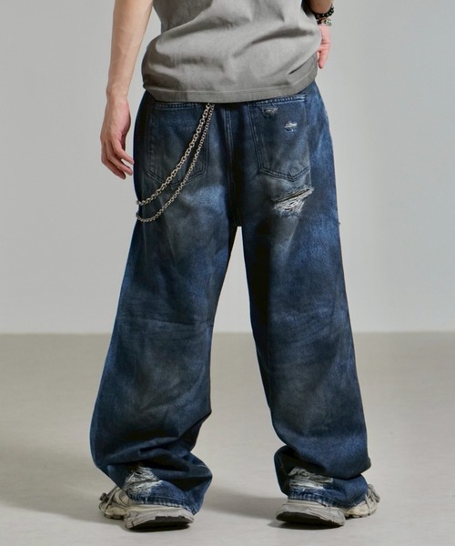 Chikashitsu +(チカシツプラス)の「【Chikashitsu +】oiled wash destroy denim pants / 【チカシツプラス】オイルドウォッシュデストロイデニムパンツ(デニムパンツ・メンズ・ブルー・M/S/L)」の16枚目の写真