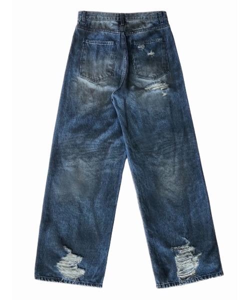 Chikashitsu +(チカシツプラス)の「【Chikashitsu +】oiled wash destroy denim pants / 【チカシツプラス】オイルドウォッシュデストロイデニムパンツ(デニムパンツ・メンズ・ブルー・M/S/L)」の3枚目の写真