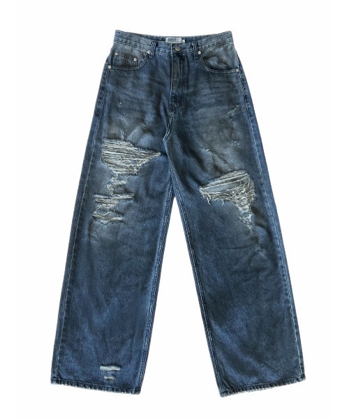 Chikashitsu +(チカシツプラス)の「【Chikashitsu +】oiled wash destroy denim pants / 【チカシツプラス】オイルドウォッシュデストロイデニムパンツ(デニムパンツ・メンズ・ブルー・M/S/L)」の8枚目の写真