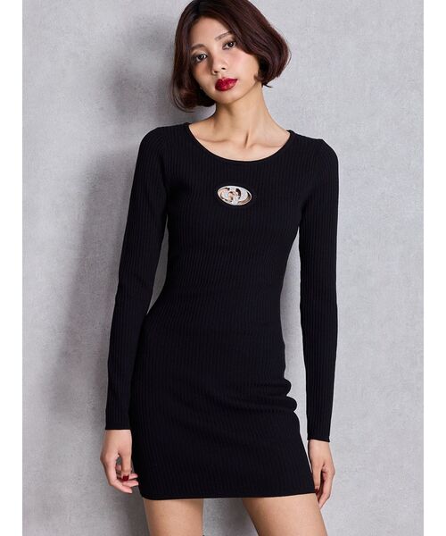 即日発送！GYDA GD bijou MOLDニットワンピース　ブラック GD bijou MOLDニットワンピース（ワンピース）｜GYDA（ジェイダ）の