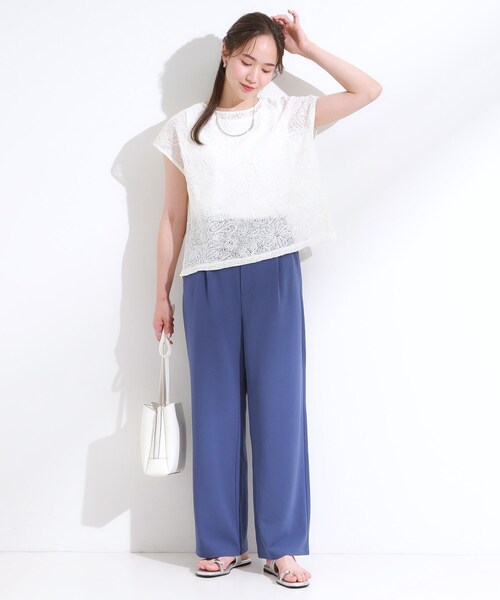 SHOO・LA・RUE(シューラルー)の「【S-LL/ストレッチ】脚のラインを拾いにくい スマートワイドパンツ(その他パンツ・レディース・ブルー/チャコールグレー/ブラック・02/01/04/03)」の12枚目の写真