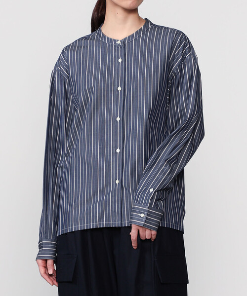 nicholson & nicholson ストライプシャツ STUDIO NICHOLSON｜コットンストライプバンドカラーシャツ